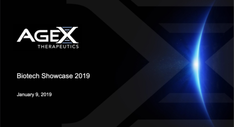 AgeX Presentation Biotech Showcase Jan 9 2019 - Cover